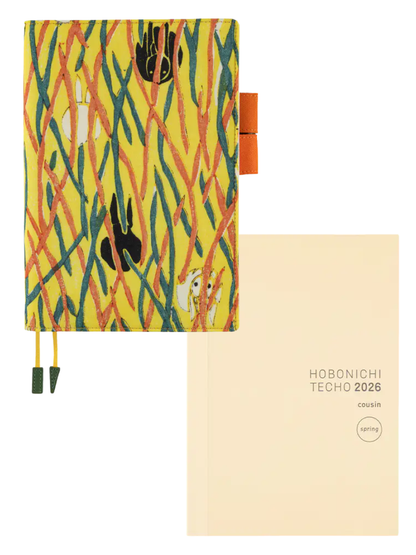 Hobonichi Techo 2026 Unsodo Bijutsukai Cousin A5 Wild Rabbit Yellow Floral Design Cover