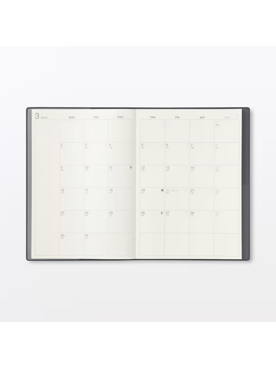 Muji 2026–2027 A5 Monthly & Weekly Planner (March 2026 Start, Monday Start)
