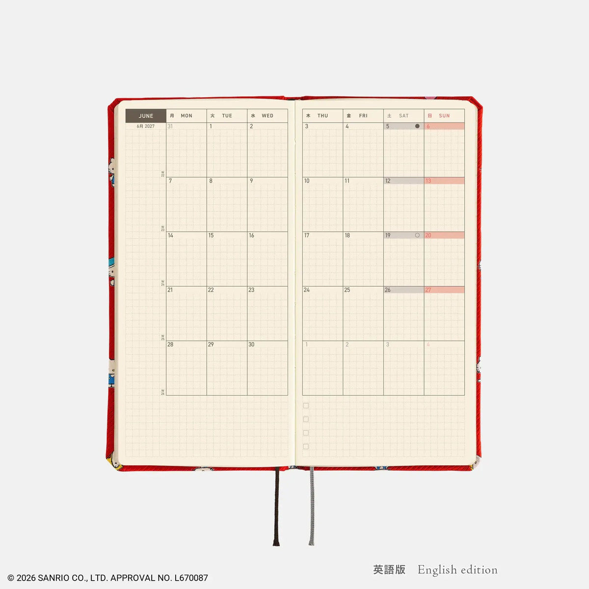 Hobonichi Techo 2027 HELLO KITTY "Techo to Otomodachi" Weeks Planner
