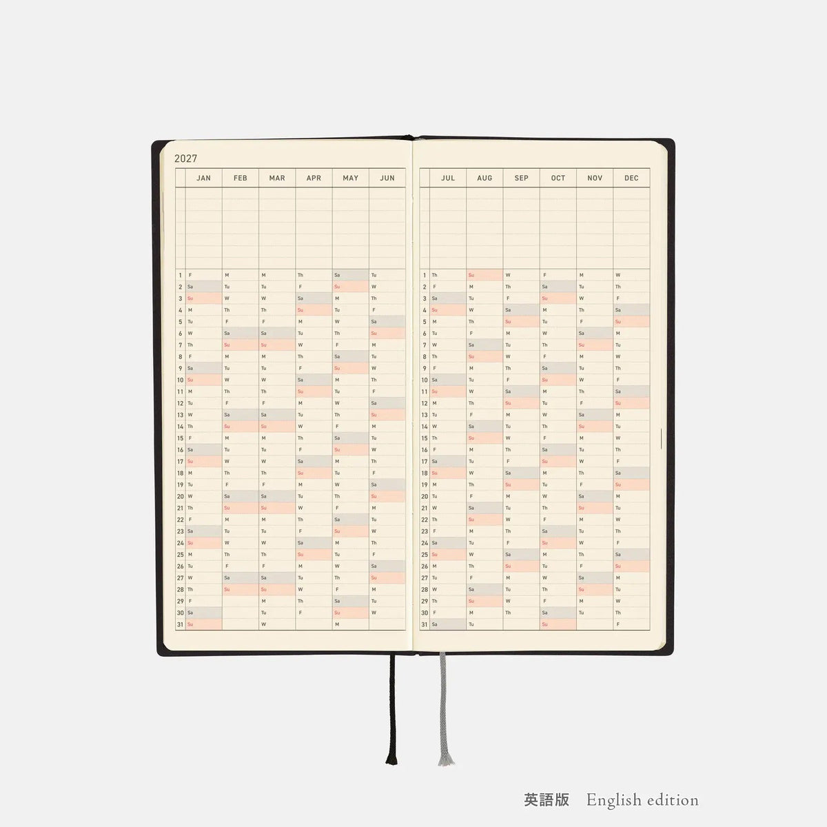 Hobonichi Techo Weeks 2027 White Line Black Planner