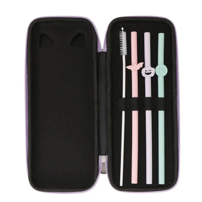 Starbucks Halloween 2024 Colorful Silicone Straw Set with Cleaning Brush & Odd-Eye Cat Case