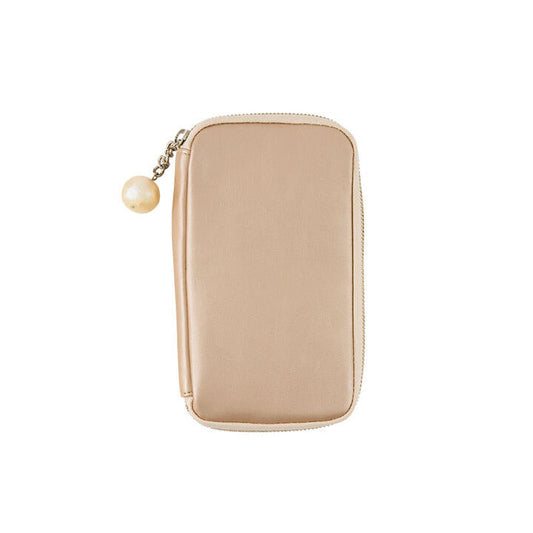 Hobonichi Techo 2026 Small Drawer Pouch Champagne Gold Faux Leather Organizer Pearl Chain Detail