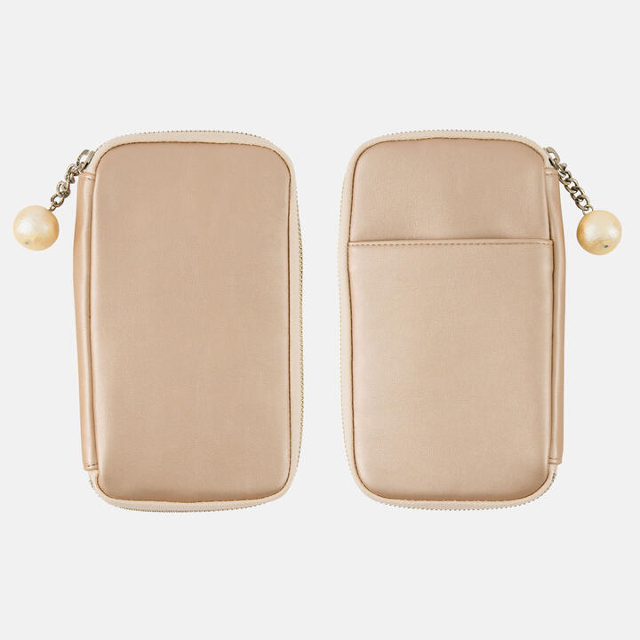 Hobonichi Techo 2026 Small Drawer Pouch Champagne Gold Faux Leather Organizer Pearl Chain Detail