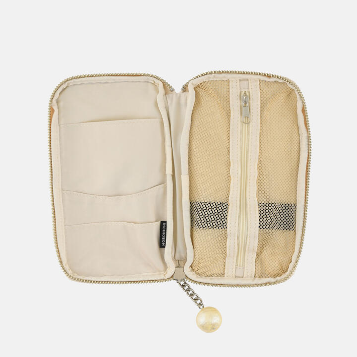 Hobonichi Techo 2026 Small Drawer Pouch Champagne Gold Faux Leather Organizer Pearl Chain Detail