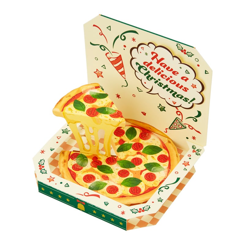 Christmas Pizza Pop-Up Greeting Card with Gold Foil